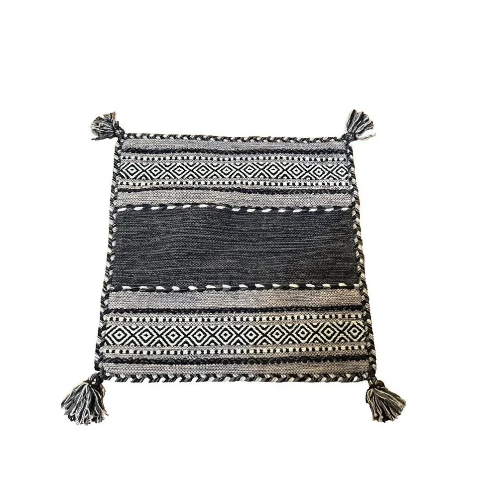 2 SURYA Pillow Covers 23x23 Black Gray Charcoal White Knobby Tassels Floor BOHO